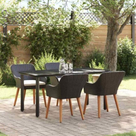 Garden Dining Set with Cushion 5 pcs Black Poly Rattan 3261673