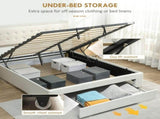 King Size Ottoman Bed Frame, with Front Drawer - Cream T3398P423096