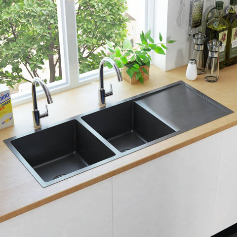 ZNTS Handmade Kitchen Sink Black Stainless Steel 145087