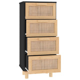 Sideboard Black 40x30x90 cm Solid Wood Pine and Natural Rattan 345643