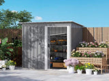 5 x 3ft Garden Storage Shed with Sliding Door and Sloped Roof Outdoor Equipment Tool, Light Grey T3398P313636