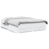 Bed Frame White Engineered Wood Double Bed Frame Rectangular 3280370