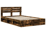 Bed Frame Smoked Oak 135 x 190 cm Solid Pine Wood 3411427