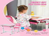 Kids Desk and Chair Set, Student Adjustable Writing Desk, with Drawer, Pen Slot, Hook - Pink T3398P379039
