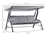 3 Seater Outdoor Garden Swing Chairs Thick Padded Seat Hammock Canopy Porch Patio Bench Bed - Grey T3398P314175