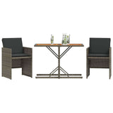 3 Piece Bistro Set with Cushions Grey Poly Rattan 365067