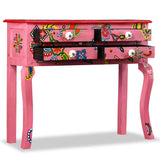 ZNTS Console Table Solid Mango Wood Pink Hand Painted 244597