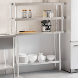 Kitchen Work Table with Overshelf 110x30x150 cm Stainless Steel 3208902