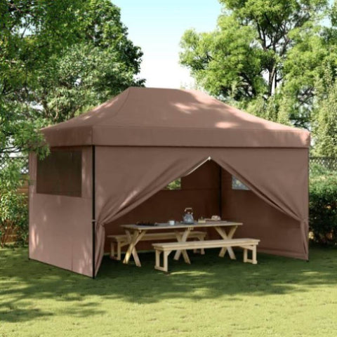 Foldable Party Tent Pop-Up with 4 Sidewalls Brown 4004980