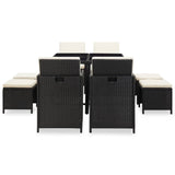 9 Piece Outdoor Dining Set with Cushions Poly Rattan Black 42597