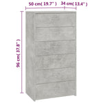 Sideboard with 6 Drawers Concrete Grey 50x34x96 cm Engineered Wood 800670