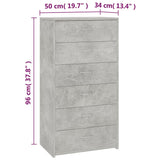 Sideboard with 6 Drawers Concrete Grey 50x34x96 cm Engineered Wood 800670