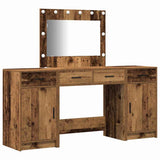 Dressing Table with Mirror Lights 3 pcs Brown Engineered Wood 3334252