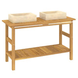 Bathroom Vanity Cabinet with Cream Marble Sinks Solid Wood Teak 3096578