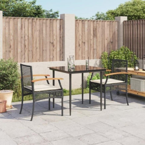 ZNTS 3 Piece Garden Dining Set with Cushions Black Poly Rattan 3213596