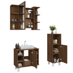 ZNTS 3 Piece Bathroom Cabinet Set Brown Oak Engineered Wood 3187611