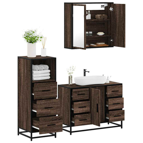 ZNTS 3 Piece Bathroom Furniture Set Brown Oak Engineered Wood 3301024