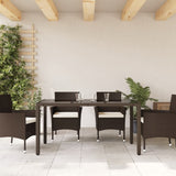 Garden Table with Glass Top Brown 150x90x75 cm Poly Rattan 365590