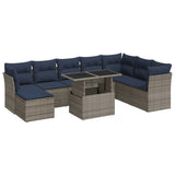 9 Piece Garden Sofa Set with Cushions Grey Poly Rattan Acacia 3326212