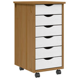 Rolling Cabinet with Drawers "MOSS" Honey Brown Solid Wood Pine 4015783