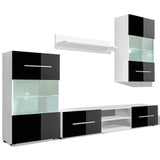 4 pcs Black High Gloss Wall Display Cabinet TV Unit with LED Lighting 242573