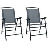 Chair Set of 2 Grey Textilene Medium Foldable Chair 47922