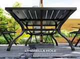 Seven-Piece Steel Outdoor Dining Set, with Parasol Hole - Grey T3398P315934