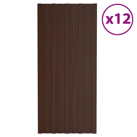 Roof Panels 12 pcs Galvanised Steel Brown 100x45 cm 317217