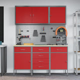Work Cabinet with Drawer 8 pcs Red Engineered Wood and Steel 3321441