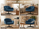 Swivel Accent Chair, Shell-Shaped Armchair with Spring Cushion, Metal Base, Dark Blue T3398P554079
