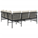 ZNTS 2 Piece Garden Sofa Set with Cushions Black Poly Rattan 368733