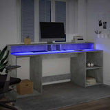 Desk with LED Lights Concrete Grey 200x55x91 cm Engineered Wood 3309441