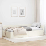Corner Bed Frame with Headboard Cream 100 cm x 200 cm Velvet 42016098