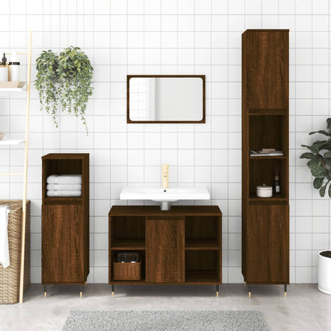 ZNTS 3 Piece Bathroom Furniture Set Brown Oak Engineered Wood 3190298