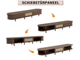 TV Stand with 1 Rattan Drawer and 2 Sliding Doors,Oval TV Cabinet Storage Sideboard with Rounded N605P339346B
