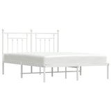 Bed Frame White Powder-Coated Steel Double Bed Frame 353587