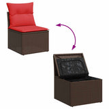 7 Piece Garden Sofa Set with Cushions Brown Poly Rattan Acacia 3326815