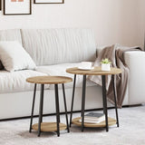 ZNTS Side Table Set of 2 in Artisan Oak with Engineered Wood and Metal 869707