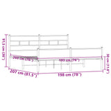 Metal Bed Frame without Mattress Brown Oak 193x203 cm 3308519
