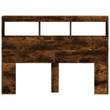 Headboard Cabinet with LED Smoked Oak 140x17x102 cm 839200