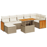 ZNTS 7 Piece Garden Sofa Set with Cushions Beige Poly Rattan Acacia 3327740