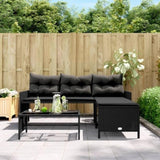 Garden Sofa with Table and Cushions L-Shaped Black Poly Rattan 365572