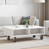 Side Table with Wheels White 90 x 50 x 30 cm Engineered Wood 891016