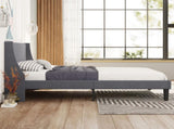 Single Bed Soft Linen Grey 3FT Upholstered Bed with Winged Headboard, Wood Slat Support WF284386AAA
