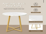 Modern metal frame marble pattern round coffee table with gold stand, suitable for N639P212599G