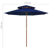 Double Decker Parasol with Wooden Pole Blue 270 cm 313767