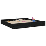 Sandbox with Seats Black Square Solid Wood Pine 825041