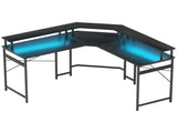 'L' Shaped Work Desk, with LED Lights - Black T3398P344516
