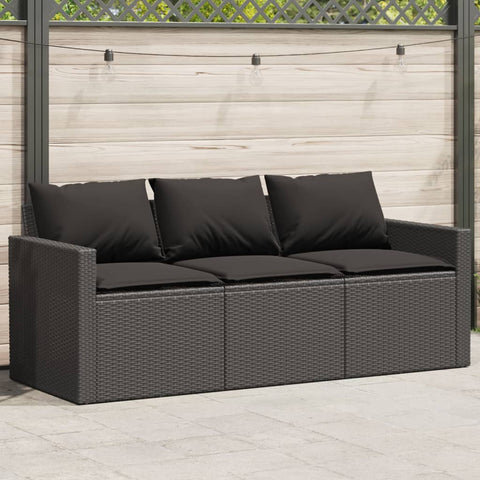 ZNTS Garden Sofa with Cushions 3-Seater Black Poly Rattan 366341