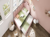 Upholstered Daybed with Pull-Out Bed, Crown-shaped Trundle Bed, 3FT Single Sofa Bed 90 x 190 cm, N601P431271P